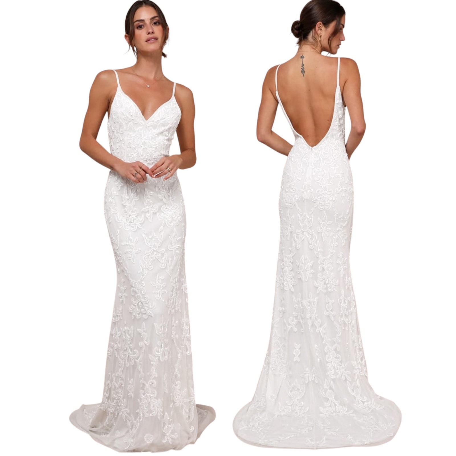 Lulus Everlasting Passion White Sequin Beaded Backless Maxi Dress Size Xxs